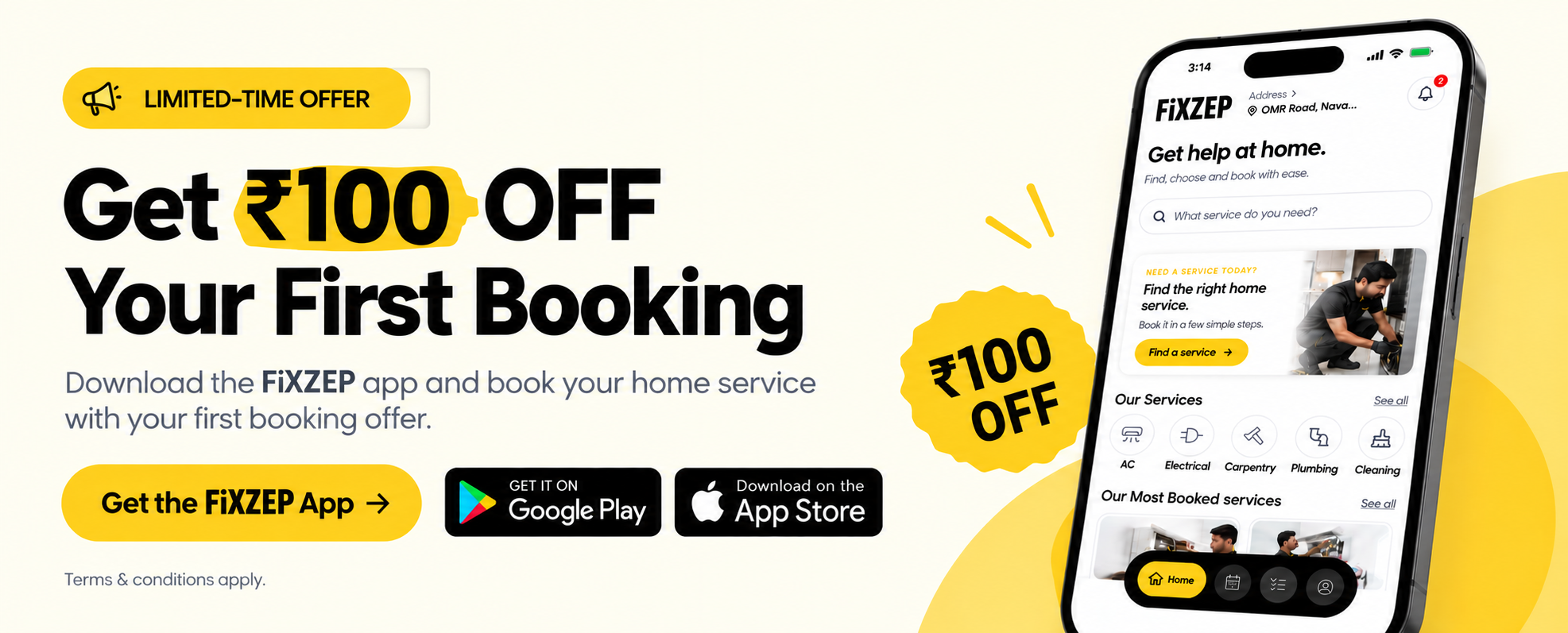 Get ₹100 off your first FiXZEP booking